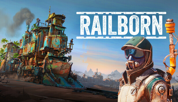 Railborn wiki key art: the official capsule showing a rusted, hand-painted locomotive and a suited survivor (© WashBear Studio)